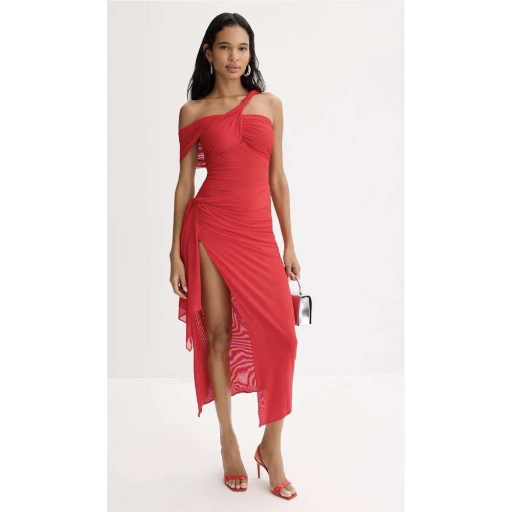Ronny Kobo Viper Dress Asymmetrical twist Red In Size Large